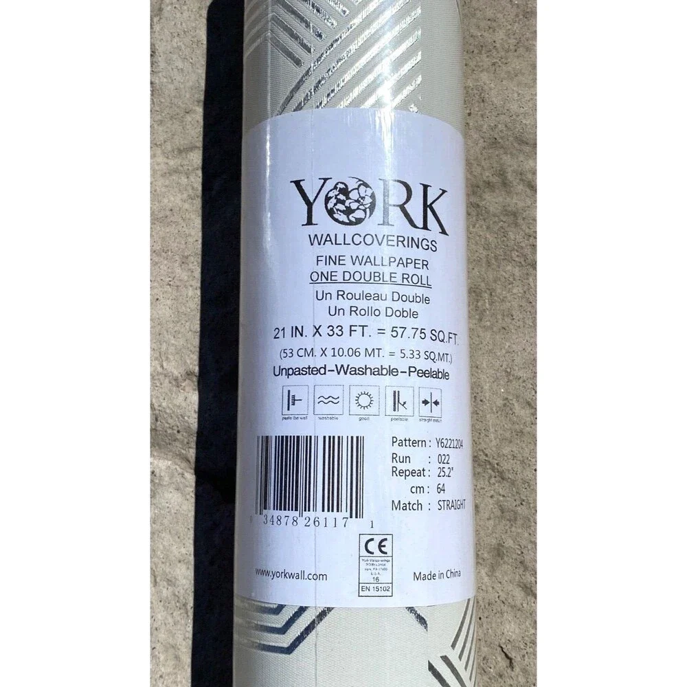 York Wallcoverings Wallpaper Y6221204 MCM VIVA LOUNGE Double Roll Grey Silver